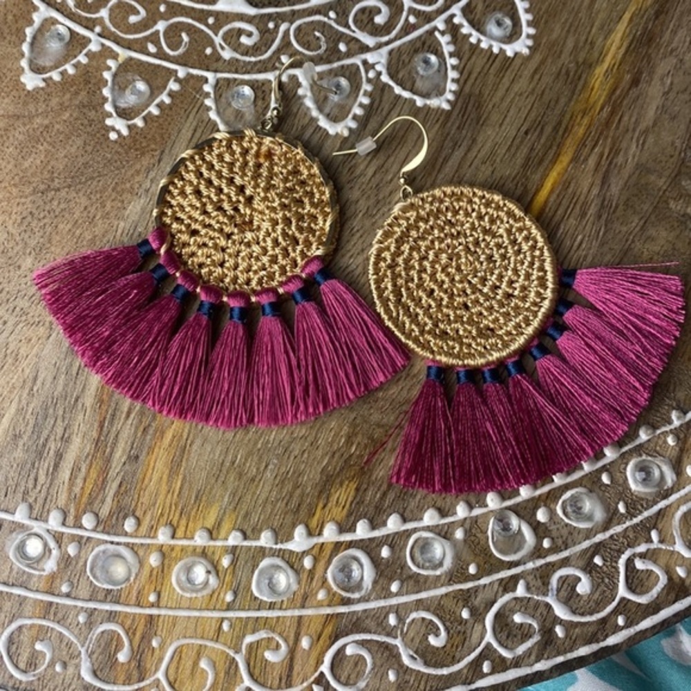 Disc Shaped Tassel Drop Earrings